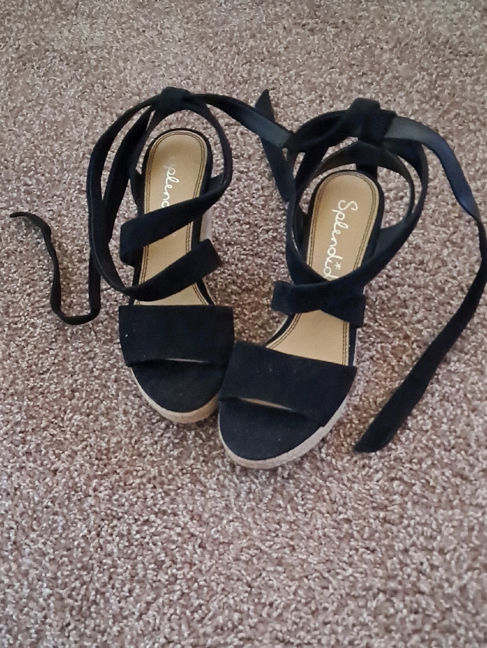 Splendid Black Lace-Up Espadrille Wedge Sandals